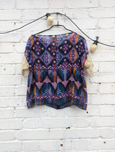 Load image into Gallery viewer, Unusual colourful 1930&#39;s silk print top with lace sleeves
