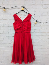 Load image into Gallery viewer, 1950s Coral Red Rouched Chiffon Party Dress - genuine vintage
