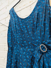 Load image into Gallery viewer, 1950s blue metallic party dress with diamante detail
