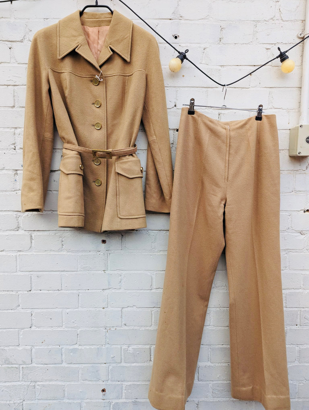 1970s caramel brown wool trouser suit
