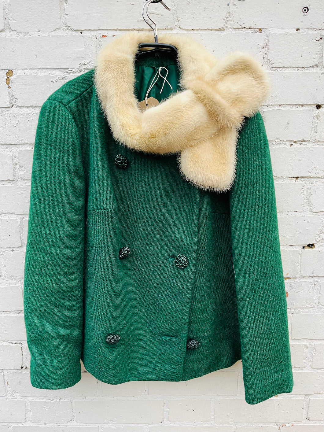 1950's Gorgeous green wool and mink fur collar jacket