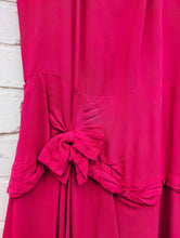 Load image into Gallery viewer, 1940s Hot Pink Silk Crepe Drop Waist Asymmetric Neckline Dress - genuine vintage
