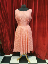 Load image into Gallery viewer, Vintage 1950s Peach Pink Lace Overlay Bow Detail Party Cocktail Dress
