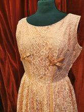 Load image into Gallery viewer, Vintage 1950s Peach Pink Lace Overlay Bow Detail Party Cocktail Dress
