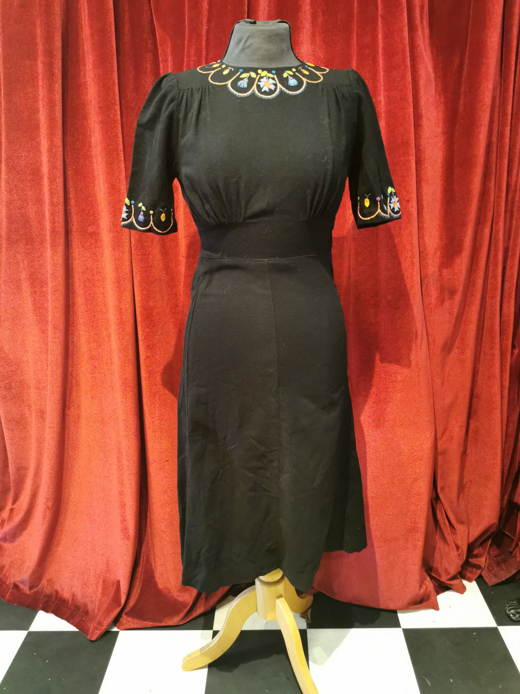 Vintage 1940s Stunning Black Embroidered Dress