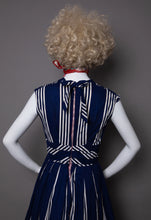 Load image into Gallery viewer, Vintage 1950s Navy Blue &amp; White Striped Fit &amp; Flare Swing Dress
