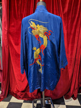 Load image into Gallery viewer, Vintage Navy Blue Haori with Red Lining &amp; Gold Embroidery Dragon
